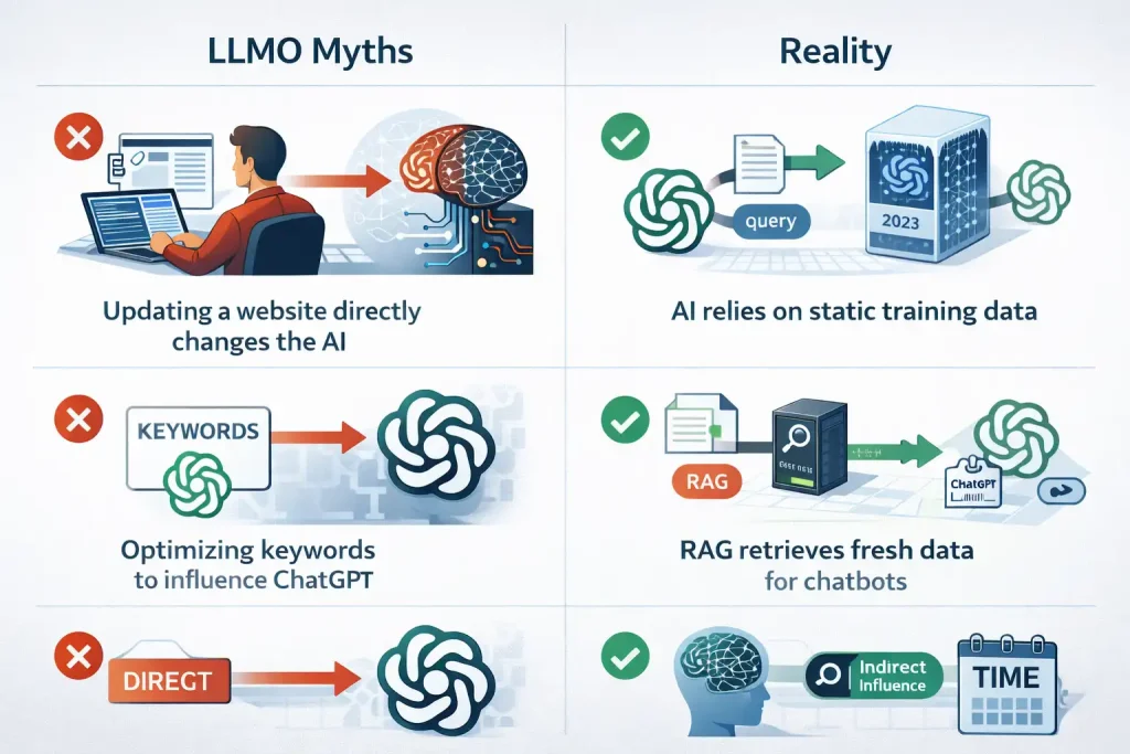 LLMO vs Reality Comparison Table Visual