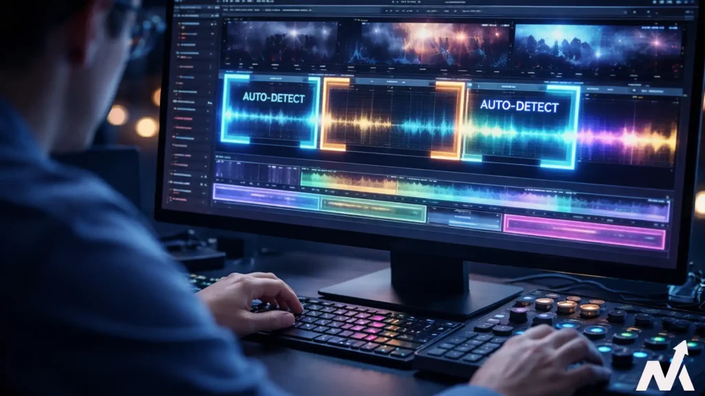 Video editor applying timestamps and chapter markers for SEO
